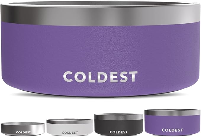 Coldest Dog Bowl - Anti Rust Metal, Non Slip, 3 Layers Insulated Stainless Steel Dog Bowls - Spill Proof &amp; Heavy Duty - Water Bowl for Dogs, Cats &amp; Pets, Dish Washer Safe (100 oz, Galaxy Purple)