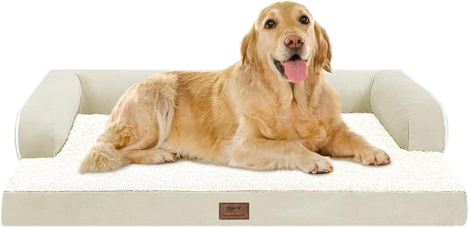Large Dog Bed Orthopedic Washable: Extra XL XLarge Big Dog Bed with Washable Bolster &amp; Memory Foam Couch Sofa - Waterproof with Removable Cover - Beige