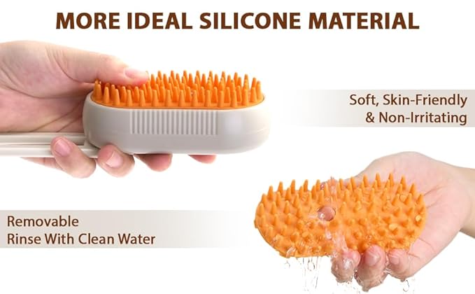 4-in-1 Cat Grooming Brush – Water Spray &amp; Self-Cleaning Shedding Brush for Cats &amp; Dogs – Pet Hair Removal &amp; Massage Comb for Long &amp; Short Hair (beige).