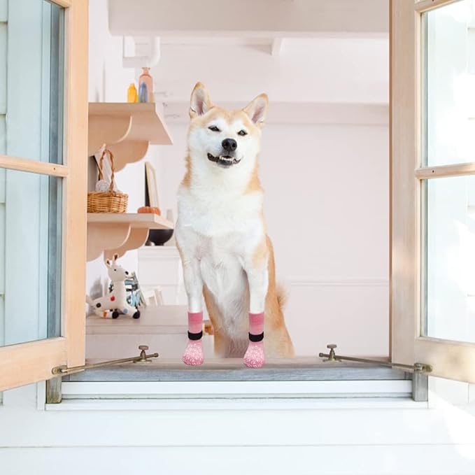 EXPAWLORER Anti Slip Dog Socks to Prevent Licking Paws, Dog Shoes for Hot Pavement, Dog Booties for Small Medium Large Senior Dogs, Traction Control Dog Boots &amp; Paw Protectors for Hardwood Floors