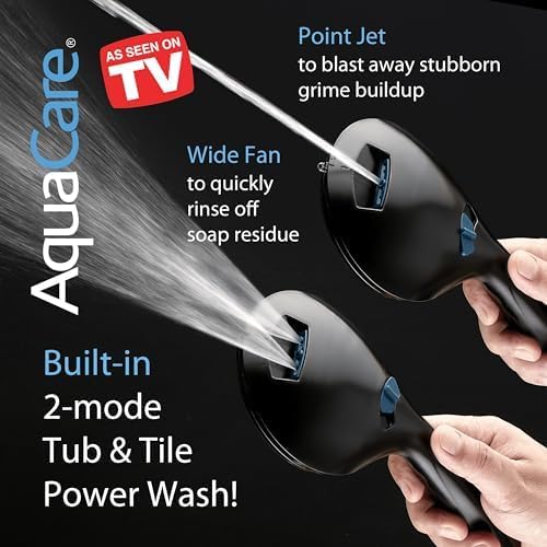 Hotel Spa AquaCare for California As-Seen-On-TV High Pressure Handheld Rain 50-mode 3-way Shower Head Combo with Adjustable Arm, Anti-clog Jets, Tub &amp; Pet Power Wash, 6 ft. Hose, Matte Black
