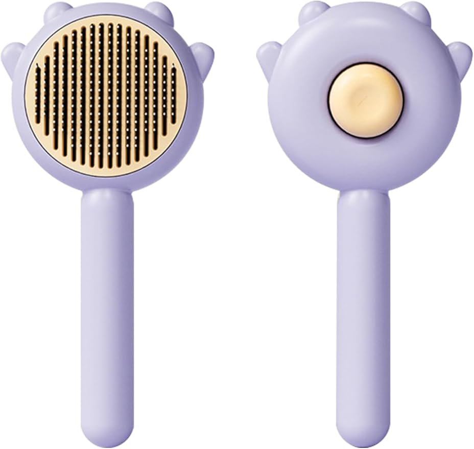Cat &amp; Dog Grooming Brush (Purple) - Stainless Steel Tooth Comb, Rubber Massage Needles, Self-Cleaning, Suitable for Kittens to Long-Haired Cats &amp; Dogs