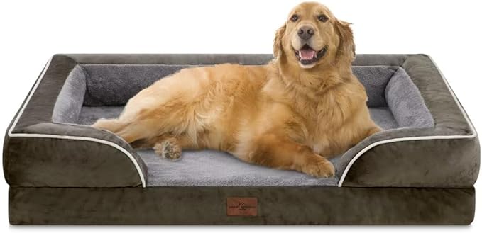 Comfort Expression XL Dog Bed for Extra Large Dogs, Waterproof Orthopedic Foam Dogs Beds with Bolster, Washable Dog Sofa Pet Bed with Removable Cover &amp; Non-Slip Bottom(X-Large,Dark Green)
