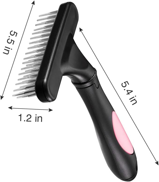 Pet Grooming Rake - Double Row Pins Shedding and Dematting Undercoat Rake Comb for Dogs, Cats, Matted, Short, Long Hair Coats - Safe Grooming &amp; Deshedding Brush - Comb Out Mats &amp; Tangles Easily