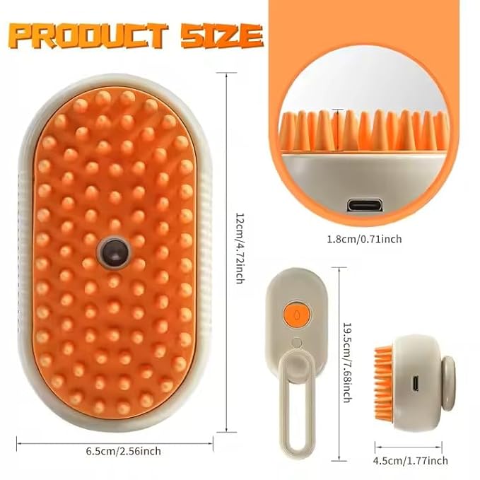 3-in-1 Steam Pet Brush for Cats &amp; Dogs – Self-Cleaning Grooming Comb with Spray Mist, Massage &amp; Shedding, Rechargeable USB, Anti-Static, Foldable Handle (TAN)