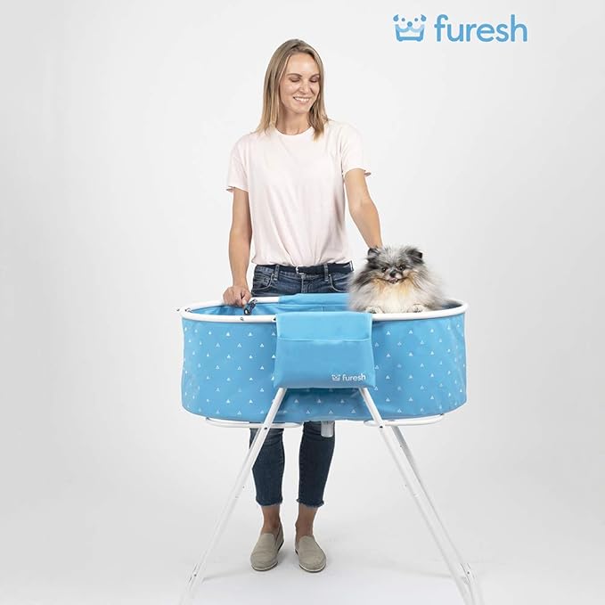 Little Dipper Dog Bath Tub and Wash Station for Bathing Shower and Grooming, Elevated Foldable and Portable, Indoor and Outdoor, for Small and Medium Size Dogs, Cats and Other Pet (Blue)
