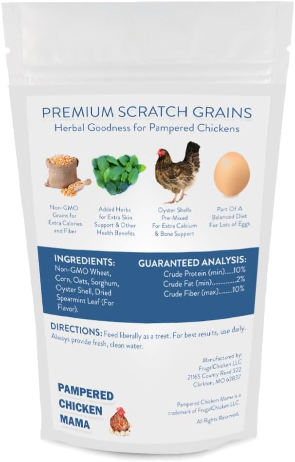 Pampered Chicken Mama Backyard Feed - Premium Scratch Treat - High Protein &amp; Calcium All-Natural Grower Feed Supplies for Laying Chickens (2.5 Pounds)