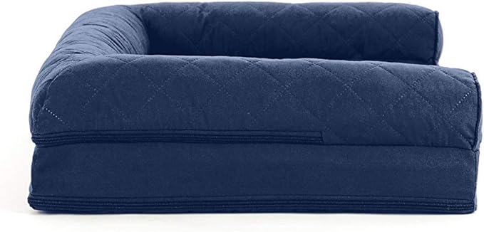 Furhaven Cooling Gel Dog Bed for Medium/Small Dogs w/ Removable Bolsters &amp; Washable Cover, For Dogs Up to 35 lbs - Quilted Sofa - Navy (Blue), Medium