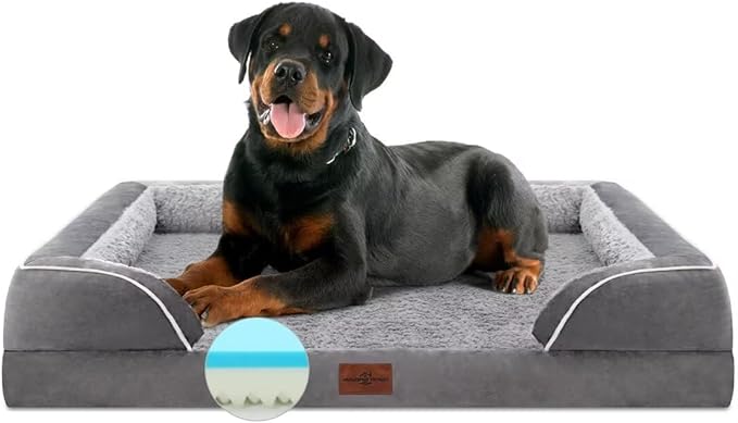 Comfort Expression Memory Foam Dog Beds, Orthopedic Dog Beds for Extra Large Dogs, Waterproof Dogs Beds Jumbo Breed, with Bolster &amp; Removable Cover(Jumbo,Silver Grey)