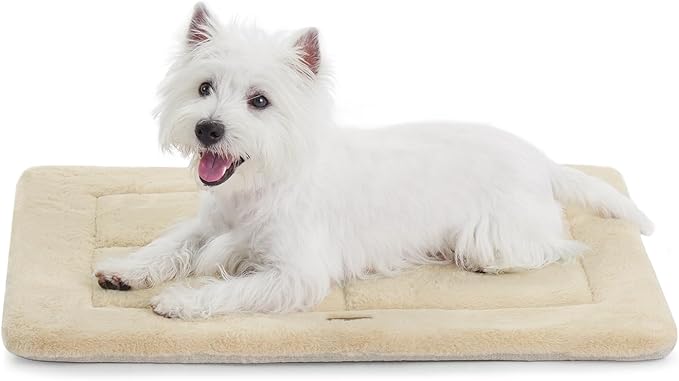 MADE 4 PETS Dog Crate Pad Bed for Small Dogs, Washable &amp; Reversible, Anti-Slip Kennel Mat for Cozy Sleeping, Soft Fluffy Dog Bed for Indoor &amp; Outdoor Use, 24"x18", Beige