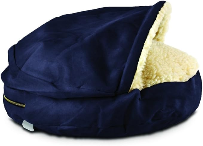 Snoozer Cozy Cave Dog Bed - Indoor Dog Bed with Cover Cave, Covered Calming Burrow for Medium &amp; Large Sized Pets with Blanket Attached, Enclosed, Washable - XL, Navy
