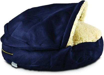 Snoozer Cozy Cave Dog Bed - Indoor Dog Bed with Cover Cave, Covered Calming Burrow for Medium &amp; Large Sized Pets with Blanket Attached, Enclosed, Washable - XL, Navy