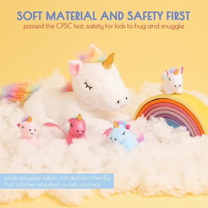 5 Pieces Unicorn Toys Stuffed Animals for Girls, 1 Mommy Unicorn with 4 Babies, Soft Plush Unicorn Toys Gifts for Girls 3 4 5 6 7 8 9 Years, Kids, Children, Christmas, Birthday, Valentine&