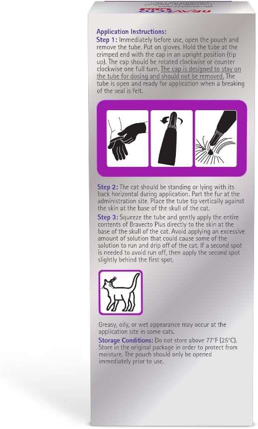 BRAVECTO PLUS Topical Solution for Cats, Flea, Tick &amp; Heartworm, 2 Months Supply, 13.8-27.5 lbs., Purple Box