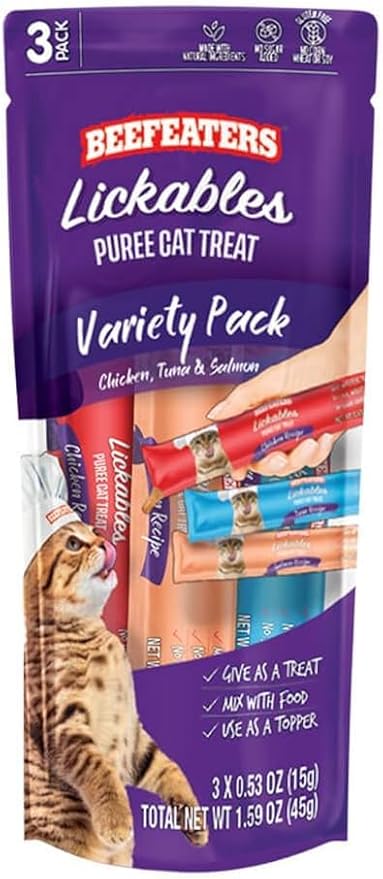Beefeaters Cat Treats Lickable Puree 1.59oz (12-Pack) – Chicken, Grain-Free, Taurine-Enriched, Ideal for Training &amp; Interactive Feeding