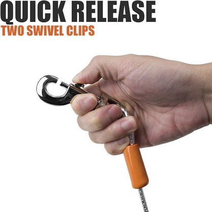BV Dog Tie Out Cable 25 Feet - Heavy Duty Dog Lead Up to 90 Pounds - Reflective &amp; Rust-Free with Quick Release Swivel Clips &amp; 360° Rotating Clasp - Tangle-Free Dogs Runner for Yard (Silver, Pair)