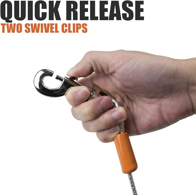 BV Dog Tie Out Cable 25 Feet - Heavy Duty Dog Lead up to 90 Pounds - Reflective &amp; Rust-Free with Quick Release Swivel Clips &amp; 360° Rotating Clasp - Tangle-Free Dogs Runner for Yard (Silver, Single)