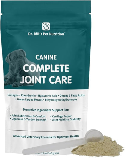 Dr. Bill’s Canine Complete Joint Care – Hip &amp; Joint Supplement for Dogs for Mobility, Muscle Support &amp; Inflammation Relief – Green Lipped Mussel, Chondroitin, Collagen, Omega-3 – Powder, 340g