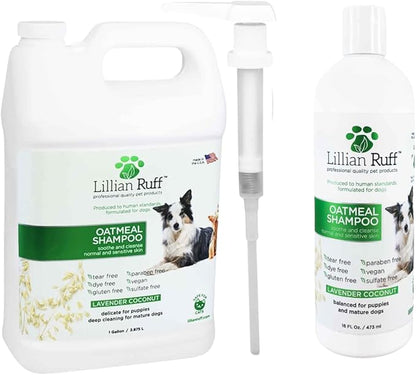Lillian Ruff Calming Oatmeal Pet Shampoo for Dry Skin &amp; Itch Relief with Aloe &amp; Hydrating Essential Oils - Replenish Moisture &amp; Deodorize -Gentle Dog Shampoo for Normal/Sensitive Skin (Gallon &amp; Pump)