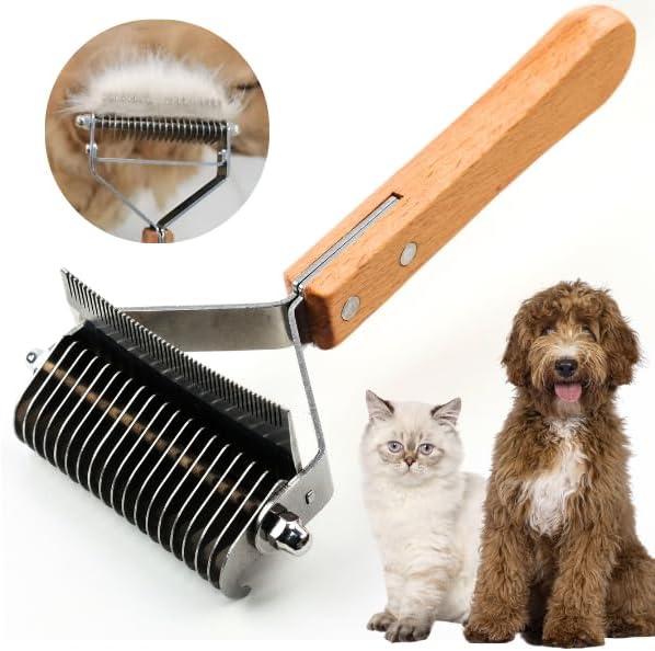 2 in 1 Undercoat Rake for Dogs and Cats, Professional Grooming Brush Dematting &amp; Shedding Comb to Remove Loose Hair, Matted Fur Efficiently, Perfect for Poodle, Doodle &amp; All Long Haired Pets