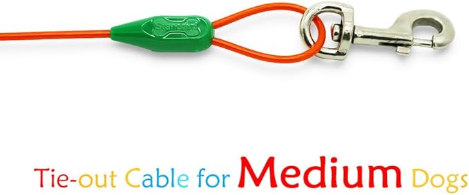 Petest 15ft Tie-Out Cable with Crimp Cover for Medium Dogs Up to 60 Pounds DarkGreen &amp; Orange