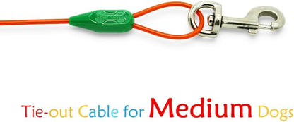 Petest 15ft Tie-Out Cable with Crimp Cover for Medium Dogs Up to 60 Pounds DarkGreen &amp; Orange