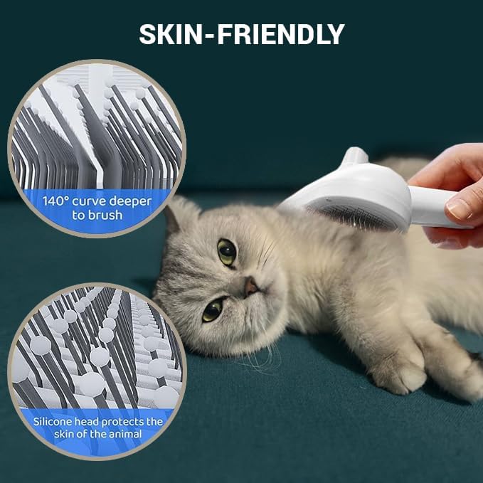 Cat steam brush – Effective Pet Brush for Indoor Cats, Steam Technology for Shedding, Mats &amp; Grooming – Ideal cat brush indoor for Deep Cleaning (White)