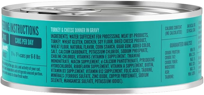 A Strong Heart Canned Wet Cat Food, Turkey &amp; Cheese Dinner in Gravy - 5.5 oz Cans (Pack of 24), Made in The USA with Real Turkey