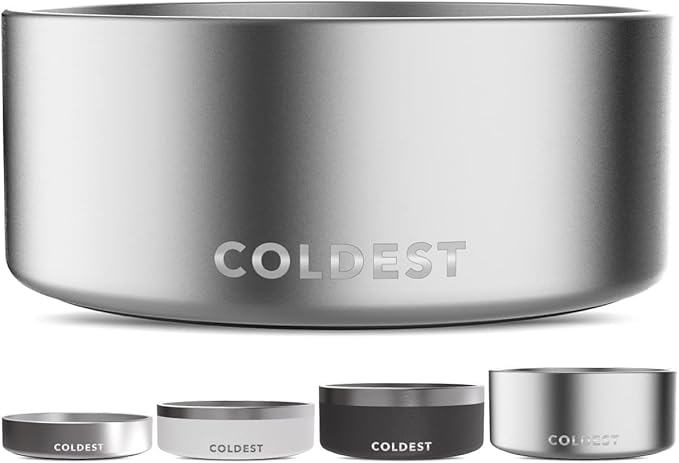 Coldest Dog Bowl - Anti Rust Metal, Non Slip, 3 Layers Insulated Stainless Steel Dog Bowls - Spill Proof &amp; Heavy Duty - Water Bowl for Dogs, Cats, Dish Washer Safe (100 oz,Polished Stainless Steel)