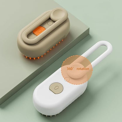 4-in-1 Cat Grooming Brush – Water Spray &amp; Self-Cleaning Shedding Brush for Cats &amp; Dogs – Pet Hair Removal &amp; Massage Comb for Long &amp; Short Hair (beige).