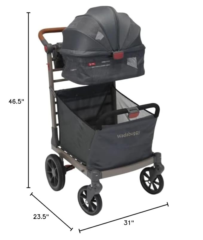 Pet Foldable Cart - Luxury Cat &amp; Dog Stroller with Extra Large Shopping Basket, Cup Holders, &amp; Ventilated Canopy - Easy Fold Pet Stroller for Cats &amp; Dogs
