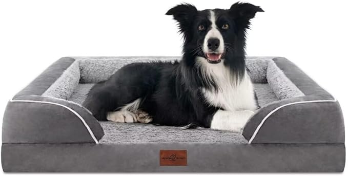 Comfort Expression Large Dog Beds Waterproof Orthopedic Foam Dog Beds for Large Dogs Sofa Comfy Pet Bed with Washable Removable Cover &amp; Non-Slip Bottom(Grey)
