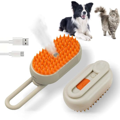 Cat Steam Brush for Shedding, 4 in 1 Rechargeable Pet Steam Brush for Dogs and Cats, Anti-Static, Massage, Cleaning, Shedding &amp; Combing All In One! (Khaki)