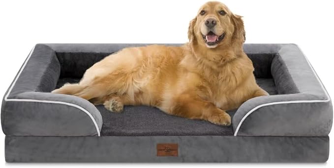 Comfort Expression XL Dog Bed with Bolster, Waterproof Orthopedic Foam Dog Beds for Extra Large Dogs, Washable Dogs Sofa Pet Bed with Removable Cover &amp; Non-Slip Bottom(X-Large,Dark Grey)