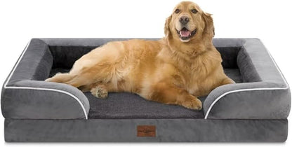 Comfort Expression XL Dog Bed with Bolster, Waterproof Orthopedic Foam Dog Beds for Extra Large Dogs, Washable Dogs Sofa Pet Bed with Removable Cover &amp; Non-Slip Bottom(X-Large,Dark Grey)