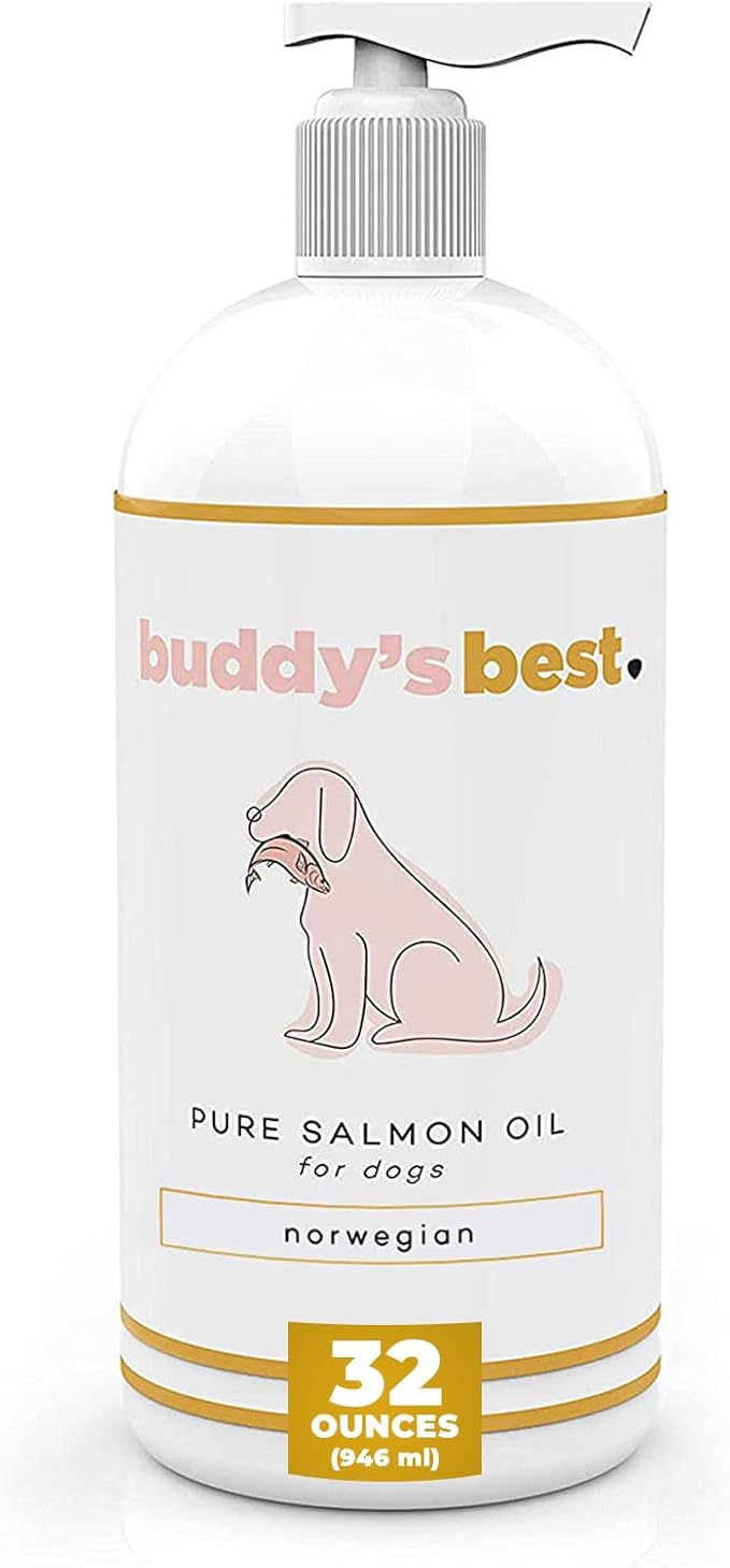 Salmon Oil for Dogs &amp; Cats – Omega 3 Supplement with EPA &amp; DHA | 100% Norwegian Fish Oil | Odorless, Human-Grade | Skin, Coat &amp; Joint Support | 32 oz | Buddy’s Best