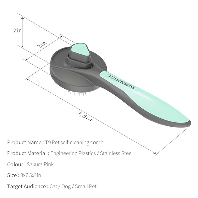 PAKEWAY Cat &amp; Dog Grooming Brush - Self Cleaning, Release Button, Kitten &amp; Pet Brush for Short, Medium &amp; Long Hair (Green)
