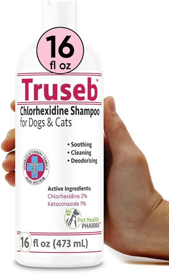 Truseb Topical Ketoconazole and Chlorhexidine Shampoo for Dogs, Cats &amp; Horses with Aloe Vera and Conditioner(USA) (Ketoconazole &amp; Chlorhexidine Shampoo, 16 oz)