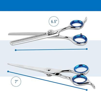 Laazar Pet Grooming Set - 7" Straight Pet Grooming Scissors &amp; 6.5" Pet Thinning Shears with 42 Teeth | Professional Dog Scissors Kit | Use as Cat and Dog Shears