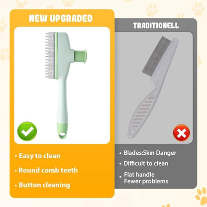 Pet Hair Removal Comb, 2025 New Flea Comb, Multifunctional Grooming Brush for Home Use, Portable Shedding Brush for Pet Owners (Blue+Green)
