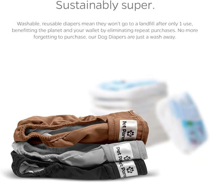 Pet Parents® Washable Dog Diapers (3pack) + Extendrs® of Durable Doggie Diapers, Premium Dog Diapers Female (Small, Natural)