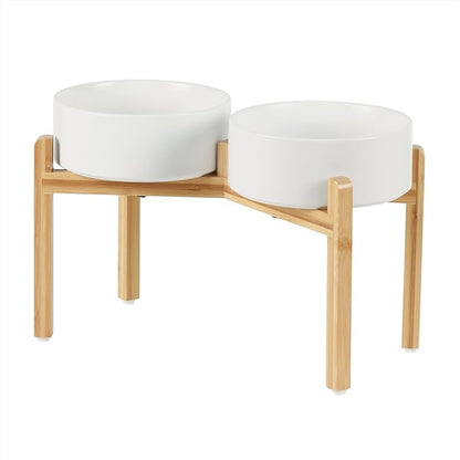 Ceramic Raised Double Bowls Set with Stand, Food &amp; Water Bowls for Large Breed Dogs, Weighted Dog Dishes, Pet Bowl(8.2&