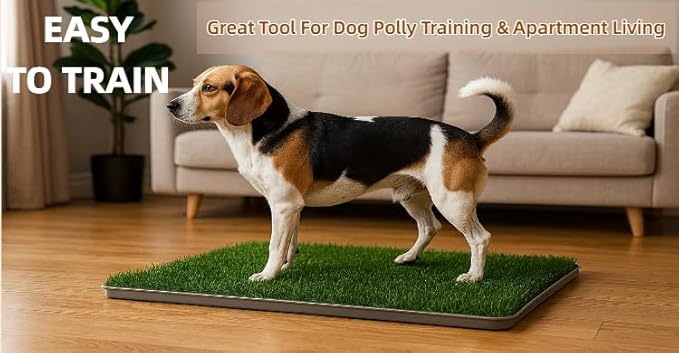 Dog Grass Pad with Tray, 34"x22" Silicone Base Washable Reusable Pee Pad &amp; Grass Pad - Non-Slip, Easy-Clean Indoor Outdoor Dog Potty Toilet (34" x 22")
