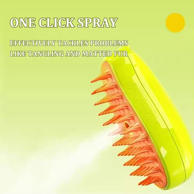 3-in-1 Rechargeable Pet Hair Brush: Massager, Steamy Comb &amp; Self-Cleaning Mist Spray for Cats &amp; Dogs