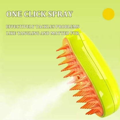 3-in-1 Rechargeable Pet Hair Brush: Massager, Steamy Comb &amp; Self-Cleaning Mist Spray for Cats &amp; Dogs