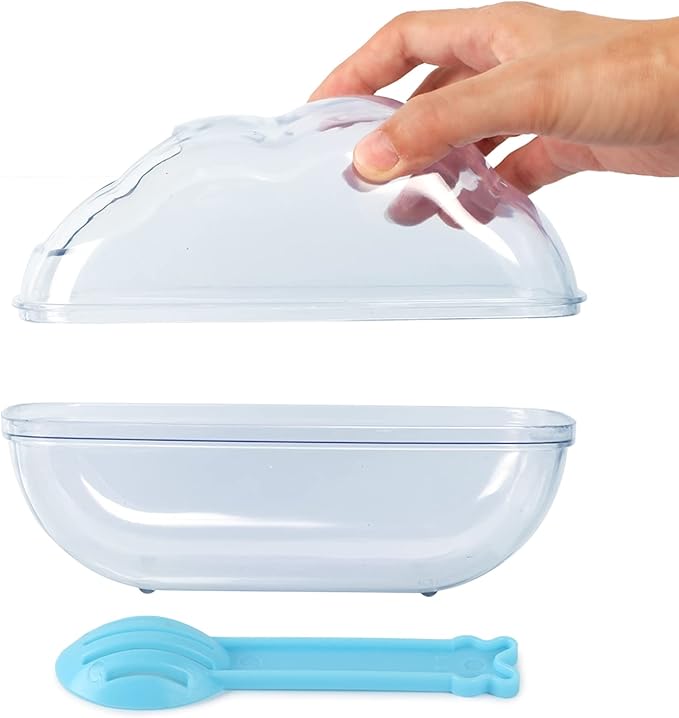 BUCATSTATE Hamster Sand Bath Container Transparent Hamster Dust Bath Kit Dwarf Toilet with Scoop Set Cage Accessories for Small Animals, Gerbil, Syrian Hamster, Mouse (Blue, Medium)