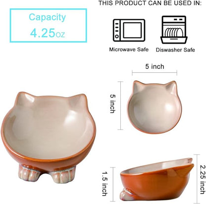 Nihow Ceramic Basic Cat Bowls: 5 Inch Cat Bowl for Food &amp; Water - Food Grade Cat Dish for Small-Sized Cat - Microwave &amp; Dishwasher Safe -Elegant Brown (4.25 OZ /1 PC)
