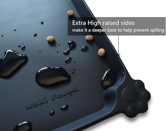 Hoki Found XX-Large Silicone Pet Food Mats - Non-Slip Dog &amp; Cat Feeding Mats - Waterproof for Carpet - Black