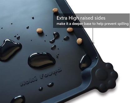 Hoki Found XX-Large Silicone Pet Food Mats - Non-Slip Dog &amp; Cat Feeding Mats - Waterproof for Carpet - Black