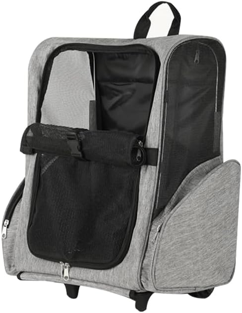 Pet Trolley Bag Cat Dog Travel Bag Portable &amp; Breathable Pet Carrier Backpack - Lightweight Dual-Shoulder Design for Easy Travel with Your Beloved Companion Scalable Pull Rod pet Bag (Grey)